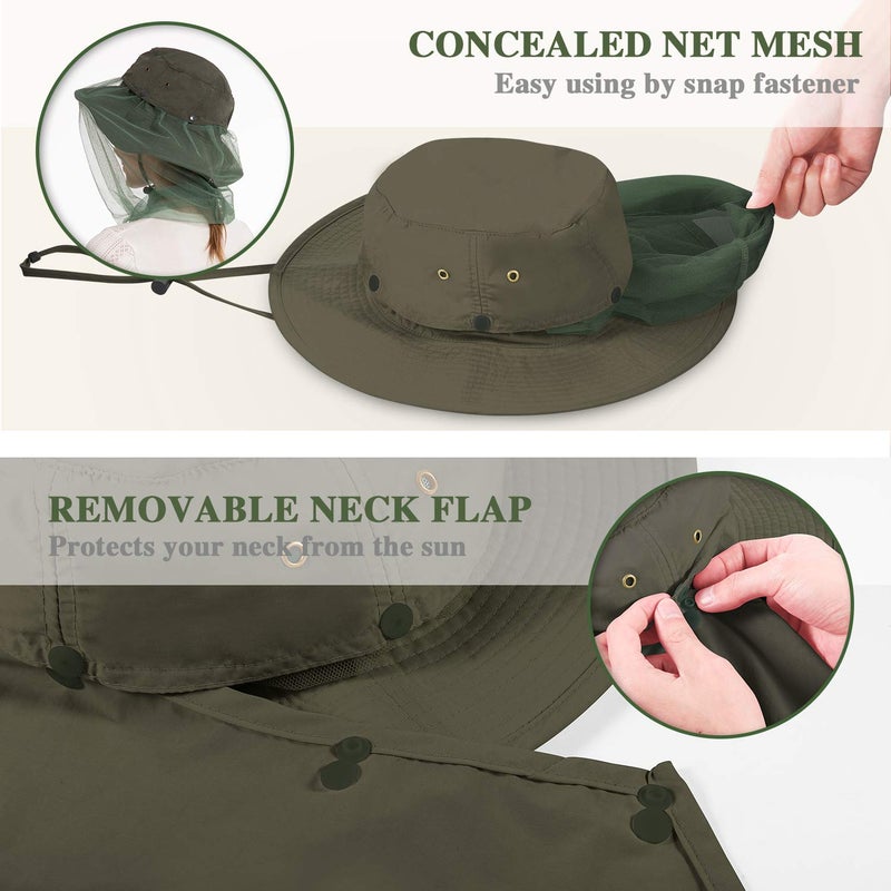 Palmyth Head Net Hat, Sun Hat Safari Hat Bucket Hat with Hidden Mesh Net - Image 2